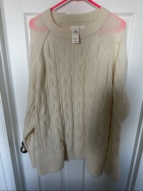 aerie Cream Cable Knit Crewneck Sweater